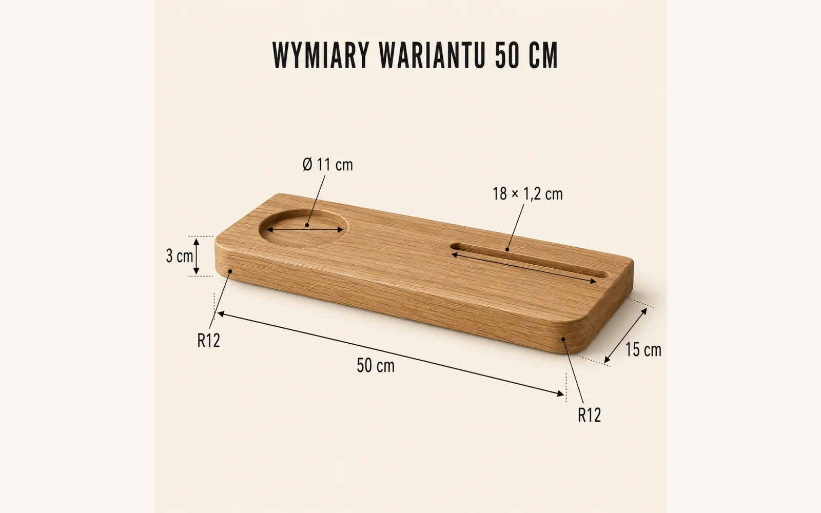 Wymiary półki CANDLE 50×15 cm