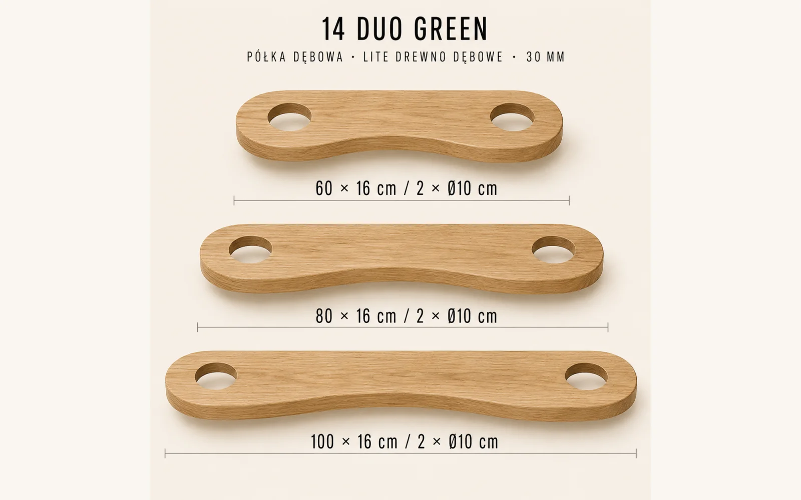 Porównanie długości półek DUO GREEN 60 / 80 / 100 cm