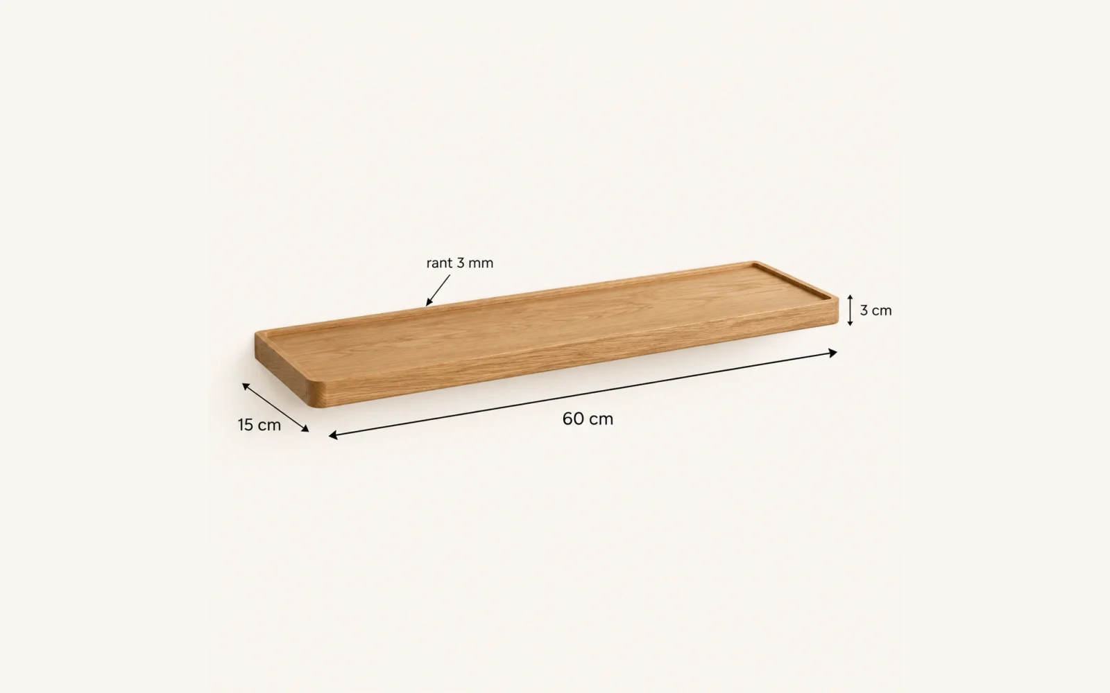 Półka dębowa LINE EDGE — głębokość 12 cm × 3 cm | rant | lite drewno - zdjecie produktu