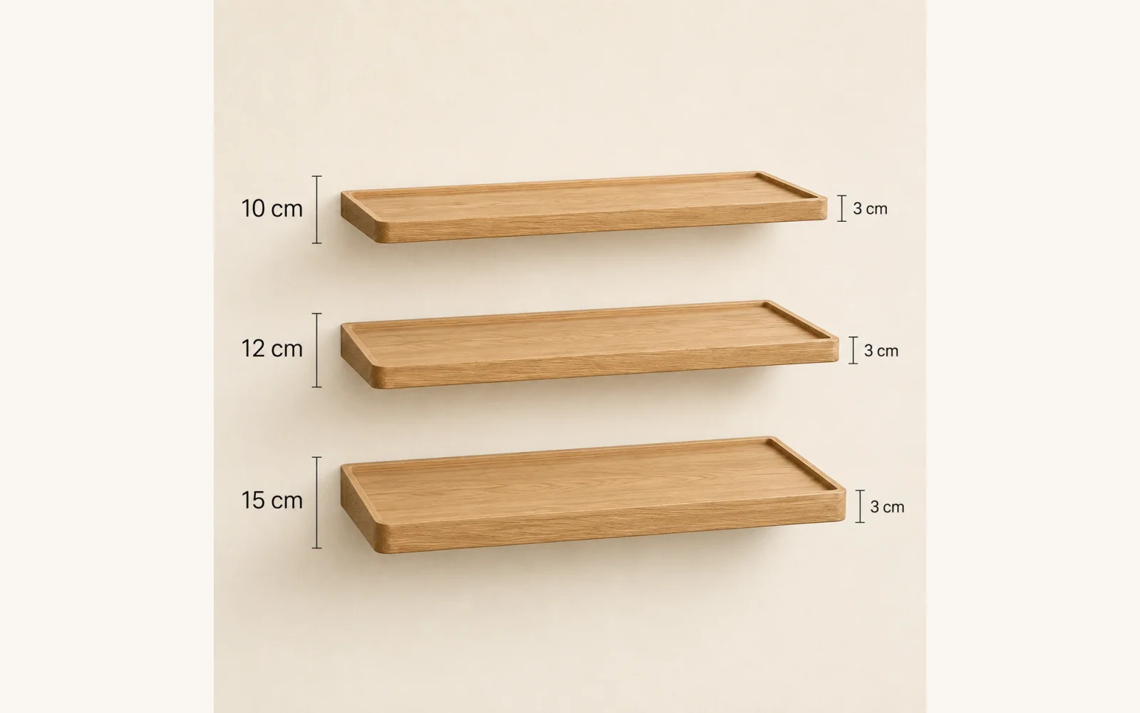 Półka dębowa LINE EDGE — głębokość 15 cm × 3 cm | rant | lite drewno - zdjecie produktu