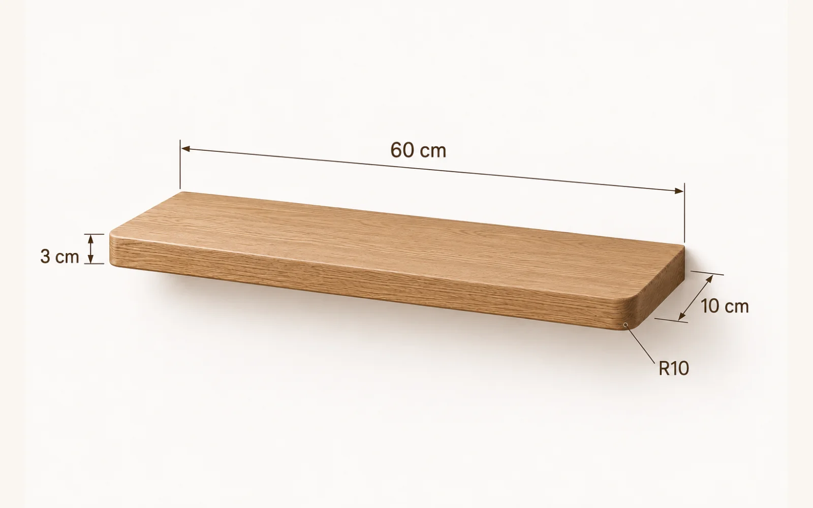 Półka dębowa LINE — głębokość 10 cm × 3 cm | lite drewno - zdjecie produktu