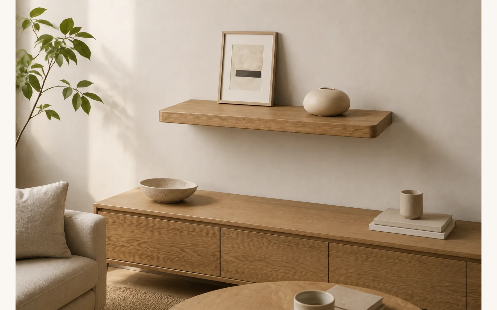 Półka dębowa LINE — głębokość 20 cm × 3 cm | lite drewno - zdjecie produktu