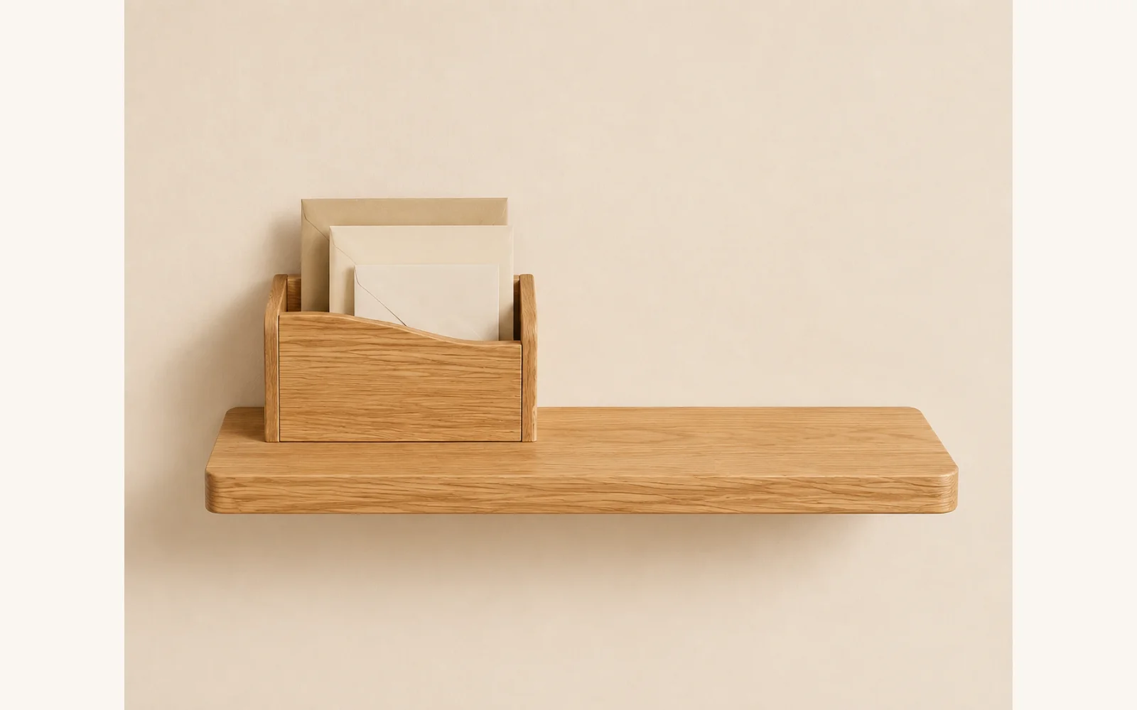 Dębowa półka na listy i klucze POCKET — głębokość 12 cm × 3 cm - zdjecie produktu