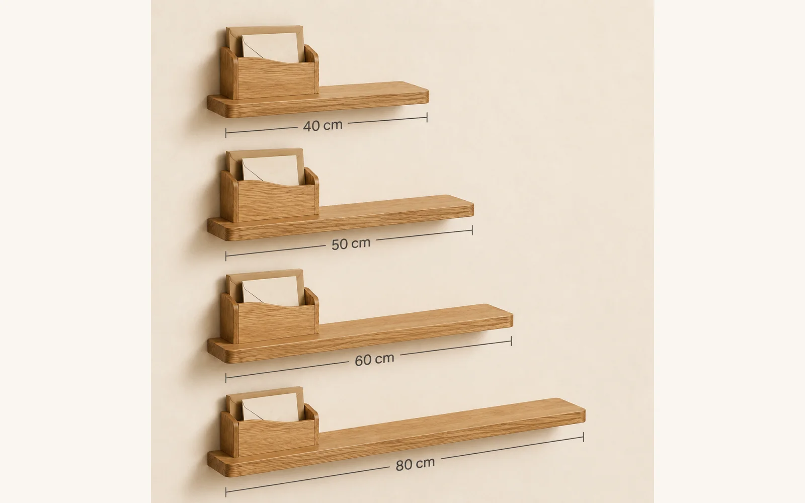 Dębowa półka na listy i klucze POCKET — głębokość 12 cm × 3 cm - zdjecie produktu