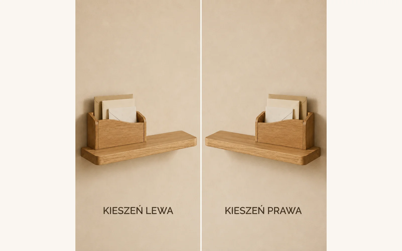 Dębowa półka na listy i klucze POCKET — głębokość 12 cm × 3 cm - zdjecie produktu