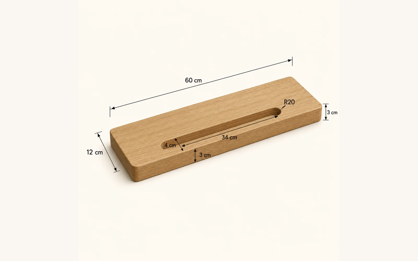 Dębowa półka łazienkowa z uchwytem na ręcznik — głębokość 15 cm × 3 cm - zdjecie produktu