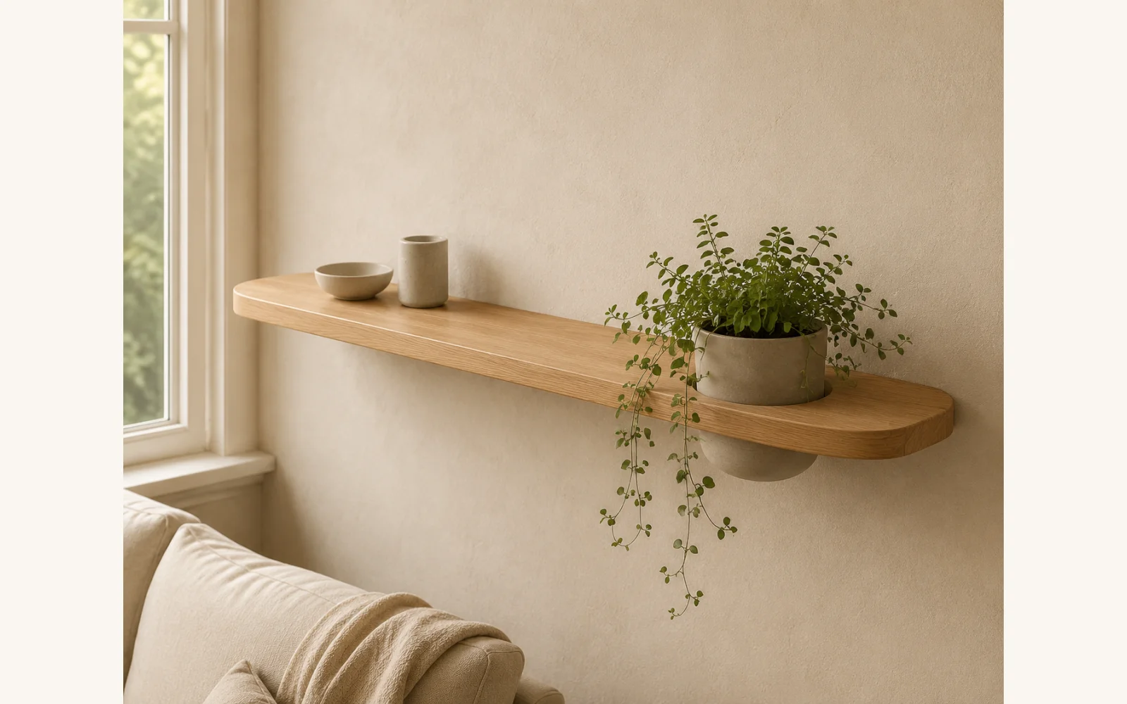 Półka RING 80 cm w salonie z rośliną
